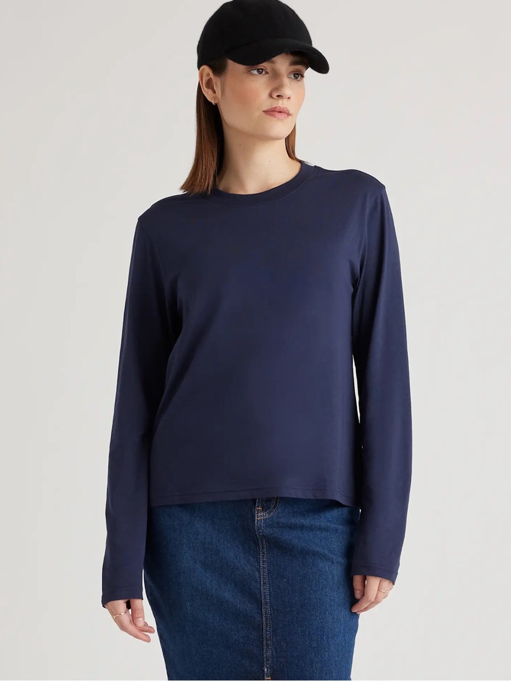 Quince Cotton Modal Relaxed Long Sleeve Tee Navy NWOT Size XL